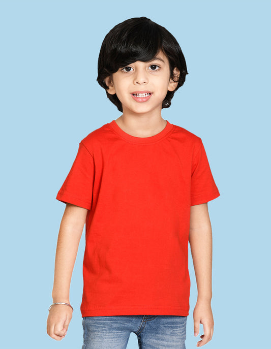 NUSYL Boys Red Bio Washed Cotton Short Sleeve Solid T-shirt