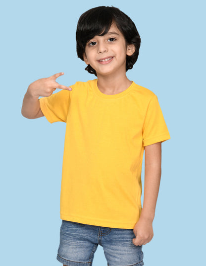 NUSYL Boys Yellow Bio Washed Cotton Short Sleeve Solid T-shirt