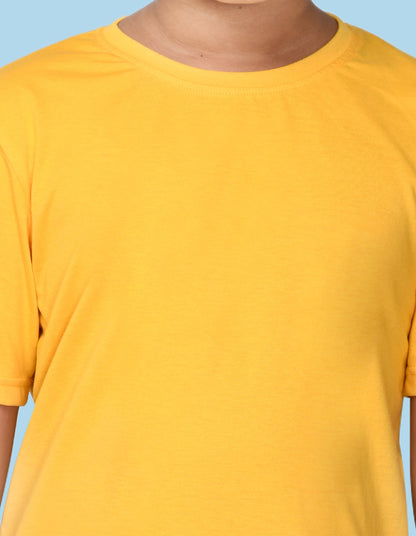 NUSYL Boys Yellow Bio Washed Cotton Short Sleeve Solid T-shirt