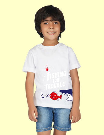 Nusyl Boys White Fish Printed t-shirt