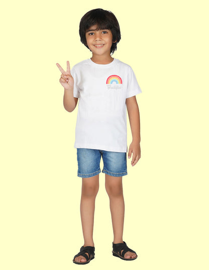 Nusyl Boys White Rainbow Printed t-shirt