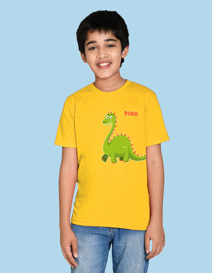 Nusyl boys dino printed yellow colored cotton rich tshirt