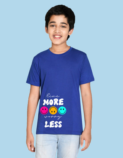 Nusyl boys live more worry less printed royal blue colored cotton rich tshirt