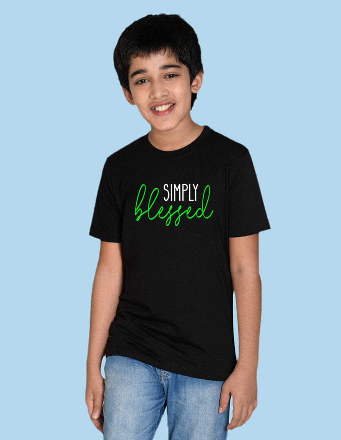 Nusyl boys blessed printed black colored cotton rich tshirt