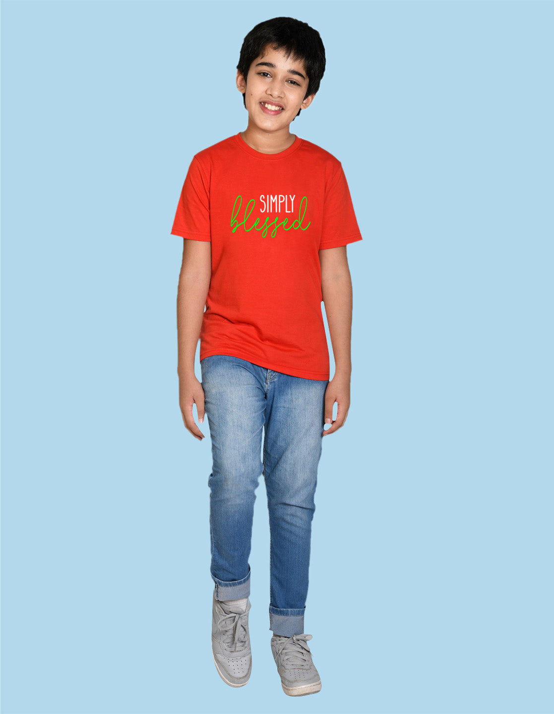 Nusyl boys blessed printed red colored cotton rich tshirt