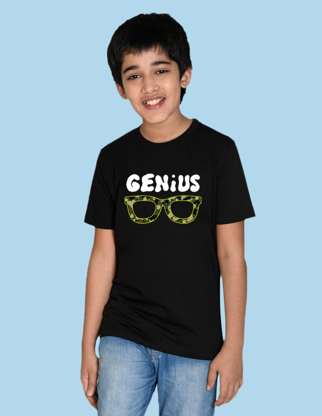 Nusyl boys genius printed black colored cotton rich tshirt