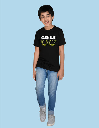 Nusyl boys genius printed black colored cotton rich tshirt