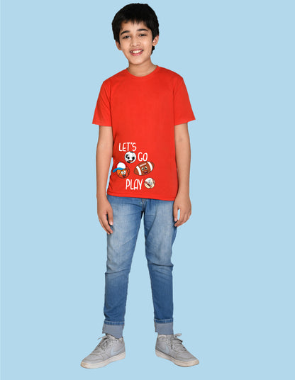 Nusyl boys lets play printed red colored cotton rich tshirt