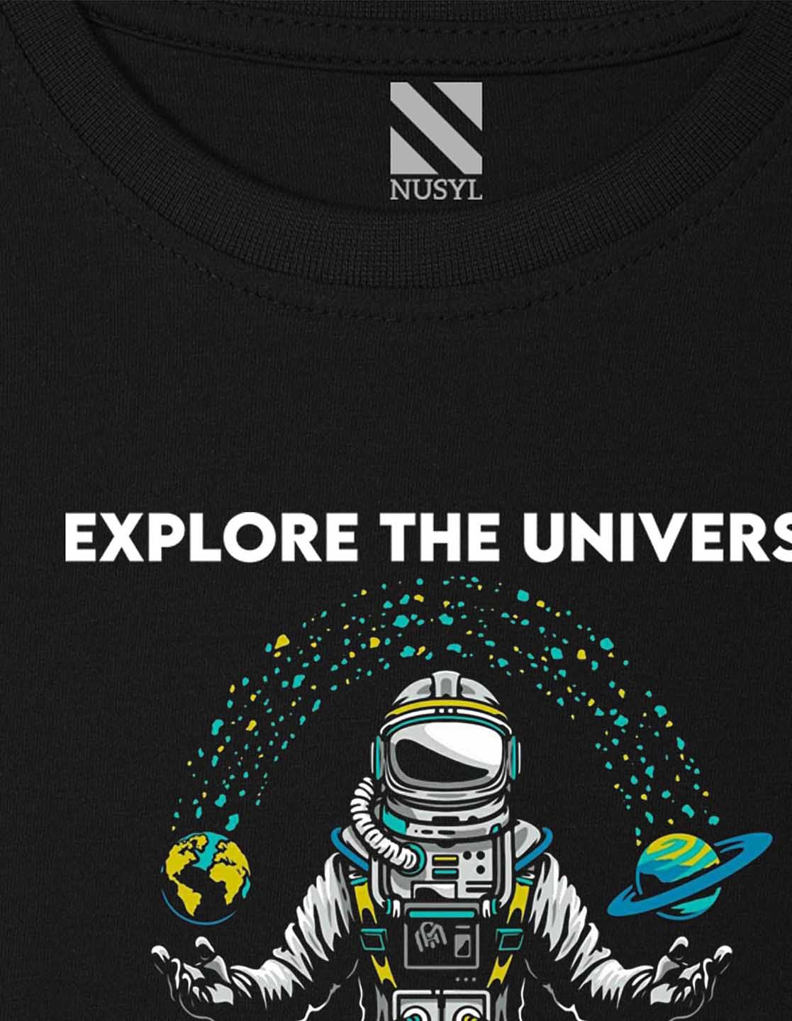 Nusyl Boys Black Astronaut Printed t-shirt