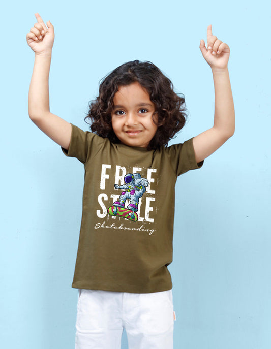 Nusyl Free Style  Printed Olive Colour T-shirts