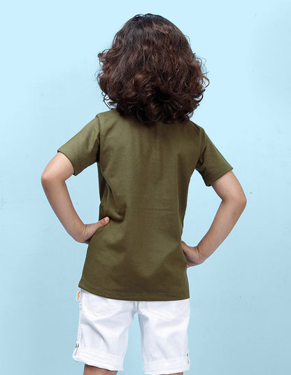 Nusyl Free Style  Printed Olive Colour T-shirts