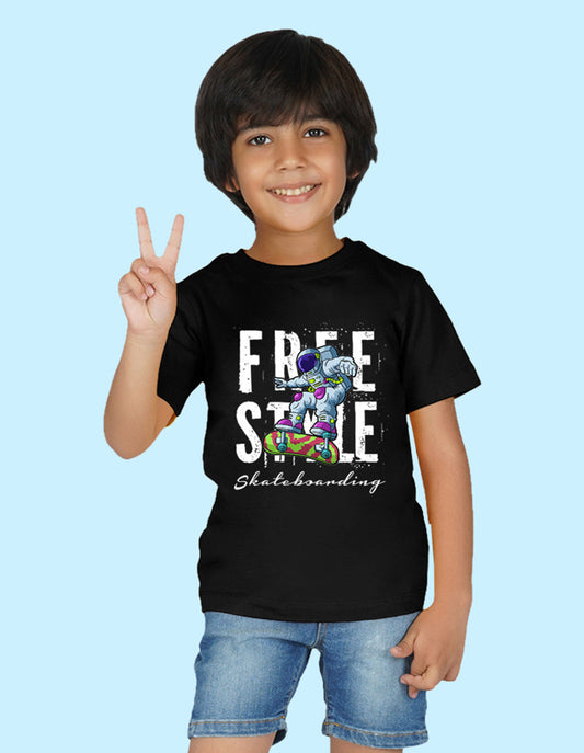 Nusyl Boys Black Free style Printed t-shirt