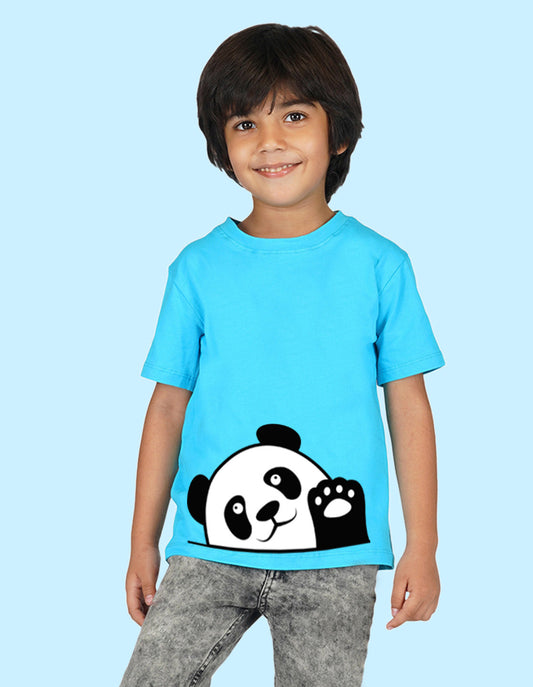 Nusyl Boys Sky Blue Panda Printed t-shirt