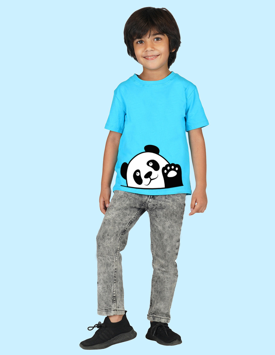 Nusyl Boys Sky Blue Panda Printed t-shirt