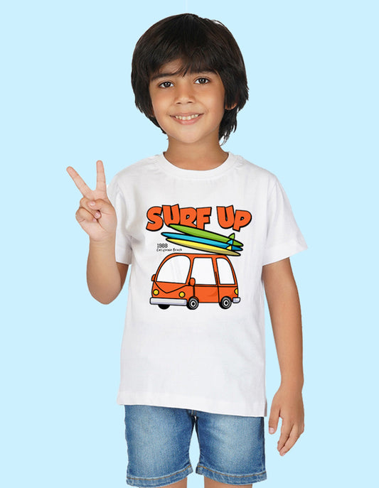 Nusyl Boys White Surf up Printed t-shirt