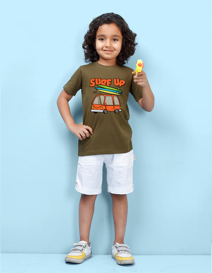 Nusyl Surf up Printed Olive Colour T-shirts