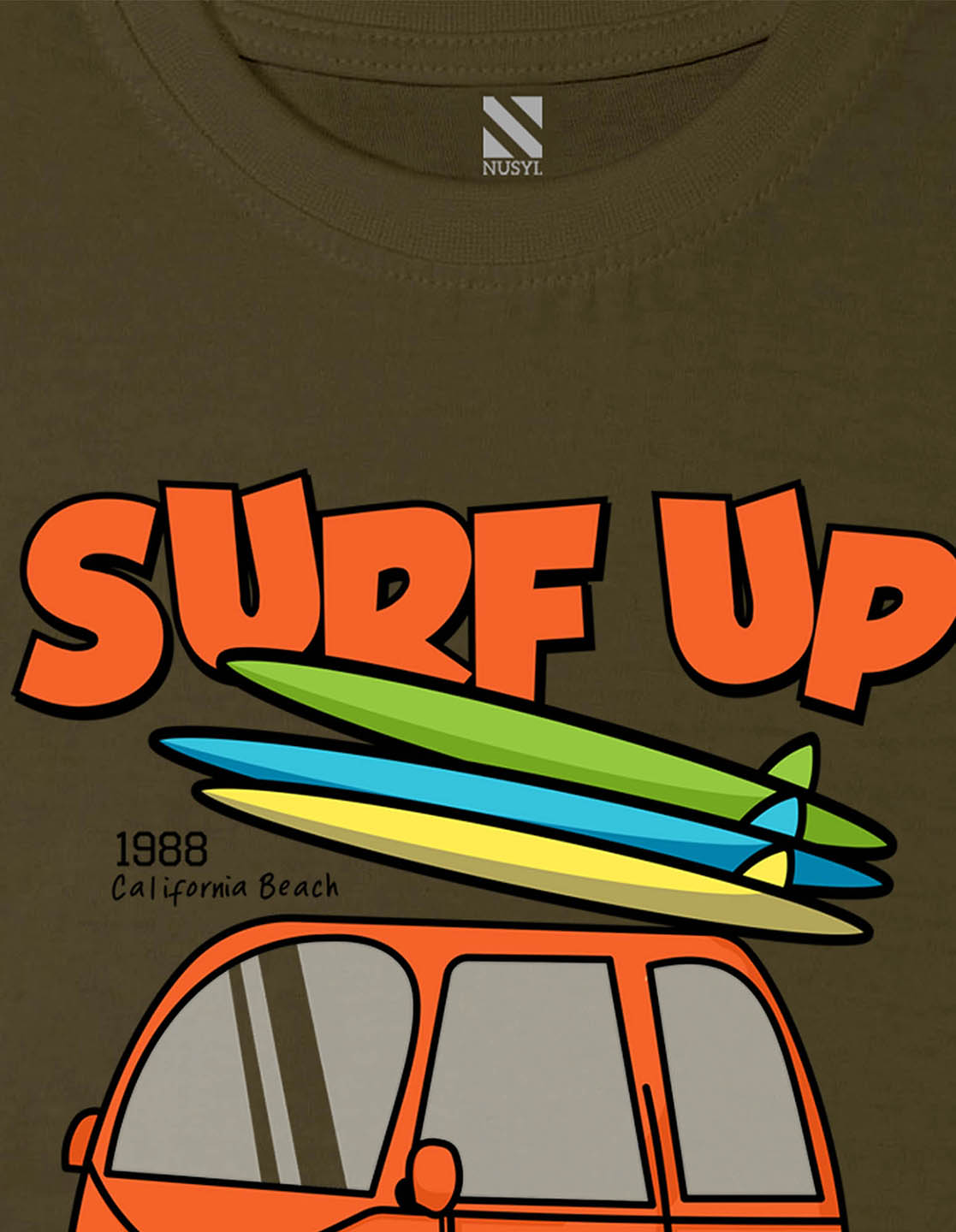 Nusyl Surf up Printed Olive Colour T-shirts