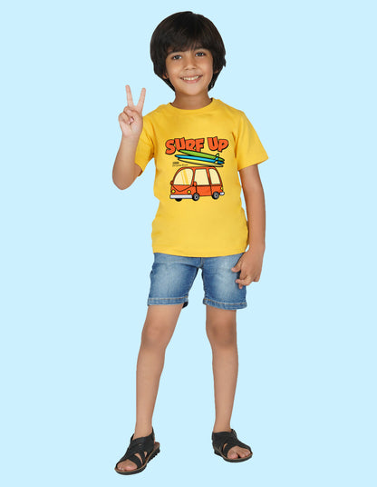 Nusyl Boys Yellow Surf up Printed t-shirt