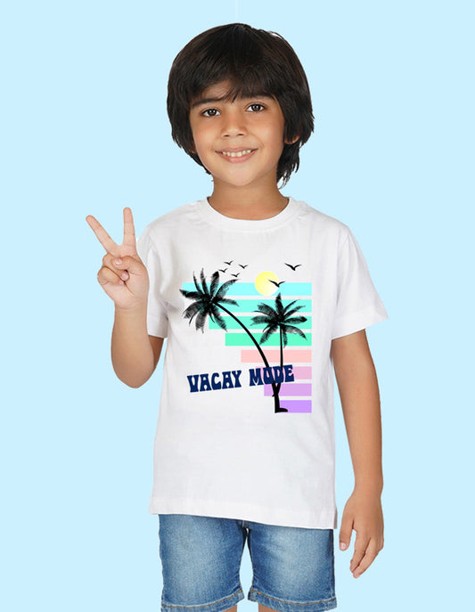 Nusyl Boys White Vacay mode Printed t-shirt