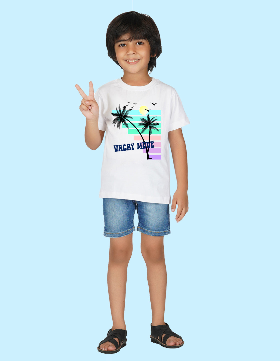 Nusyl Boys White Vacay mode Printed t-shirt