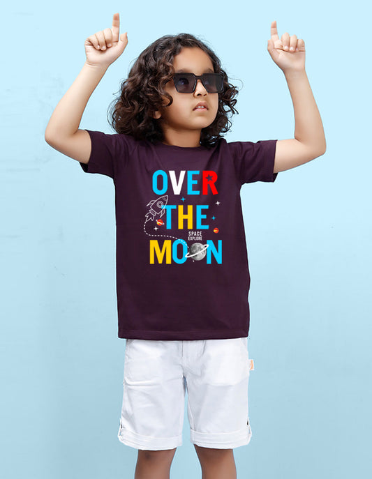 Nusyl Over the moon Printed Wine Colour T-shirts