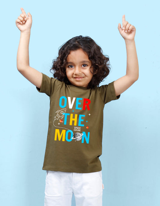 Nusyl Over the moon Printed Olive Colour T-shirts