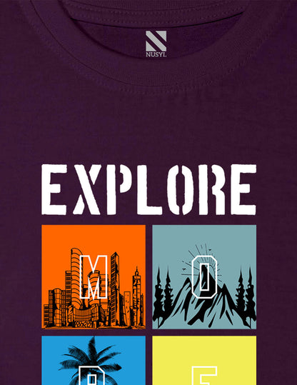 Nusyl Explore Printed Wine Colour T-shirts