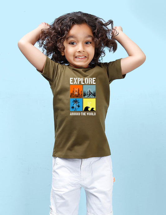 Nusyl Explore Printed Olive Colour T-shirts