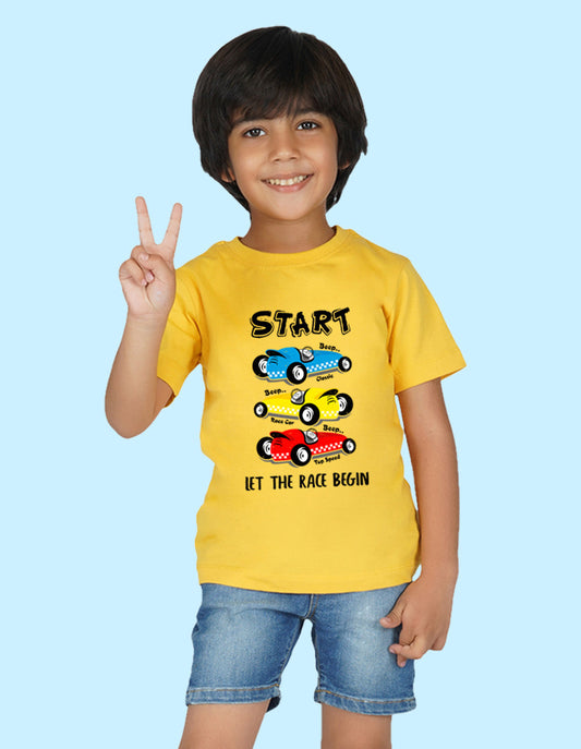 Nusyl Boys Yellow Car Printed t-shirt