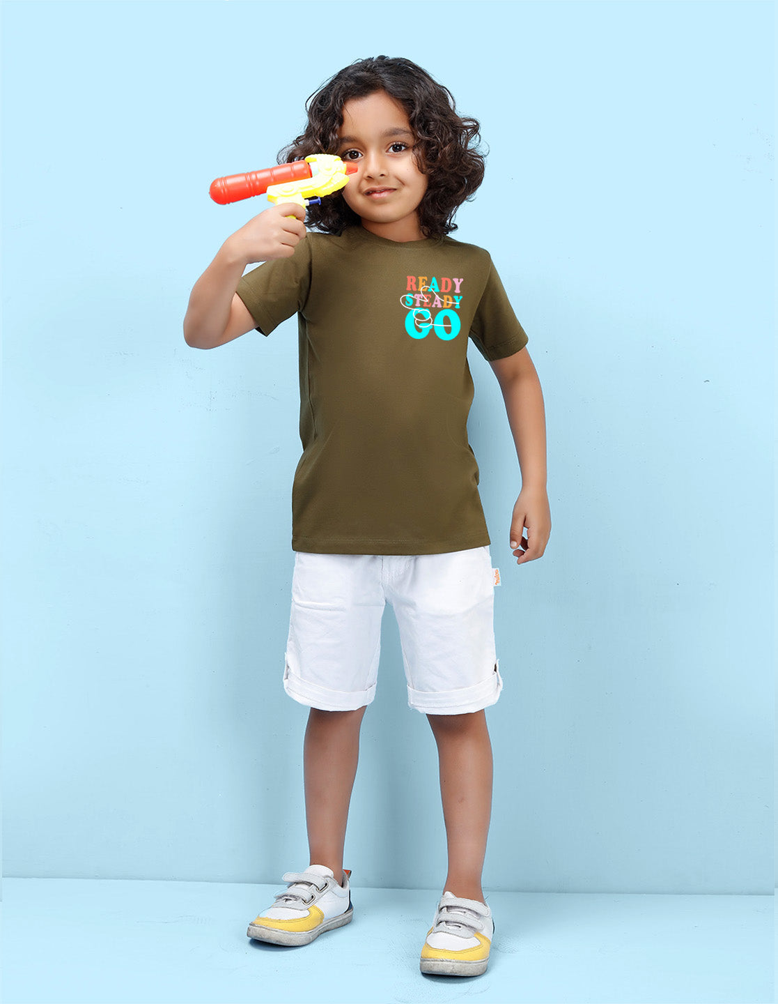 Nusyl Ready steady go Printed Olive Colour T-shirts