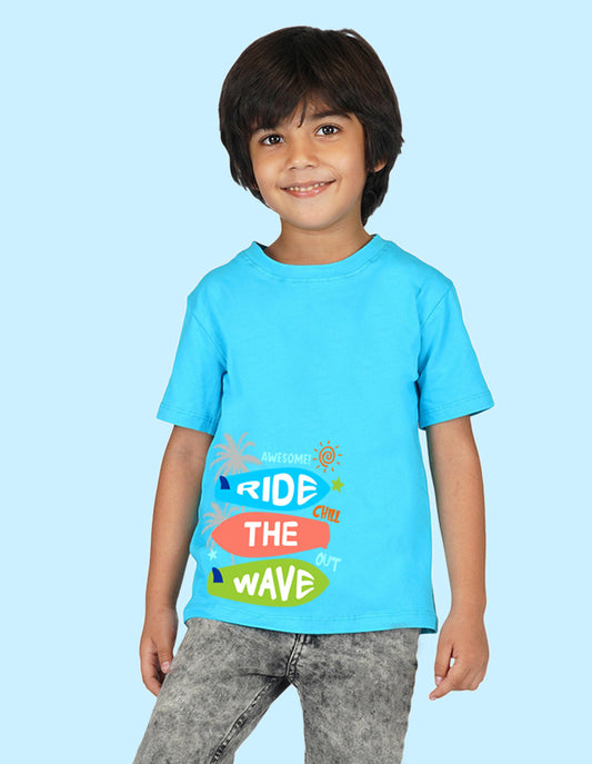 Nusyl Boys Sky Blue Ride the wave Printed t-shirt