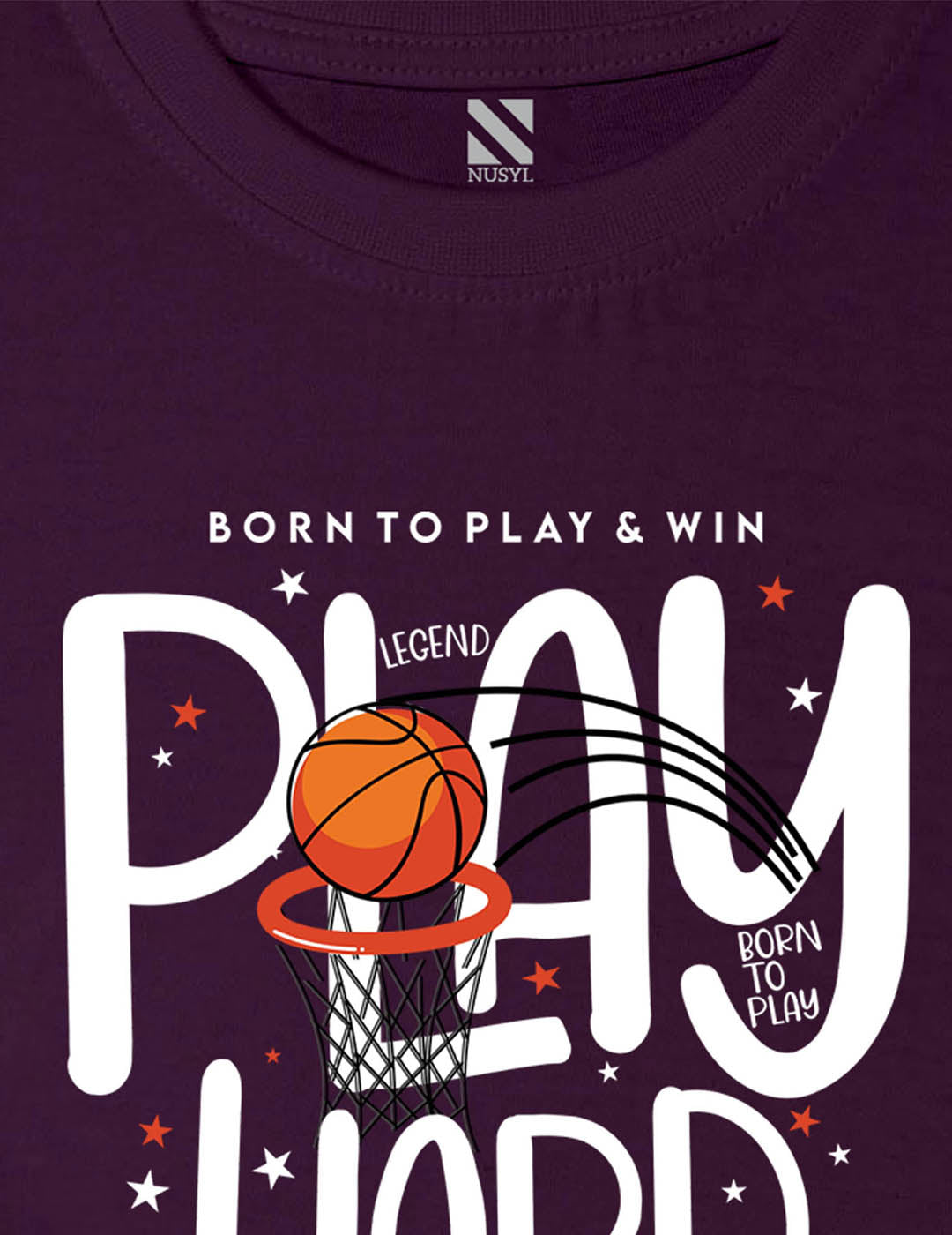 Nusyl Basketball  Printed Wine Colour T-shirts