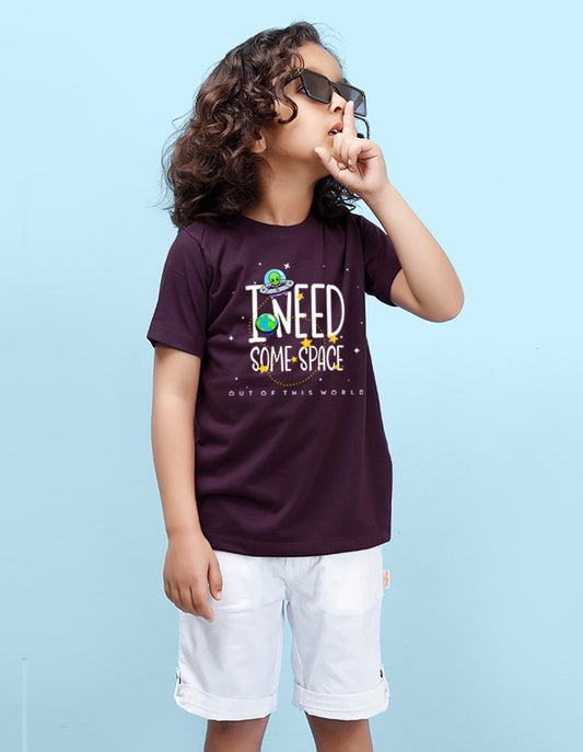 Nusyl Space Printed Wine Colour T-shirts