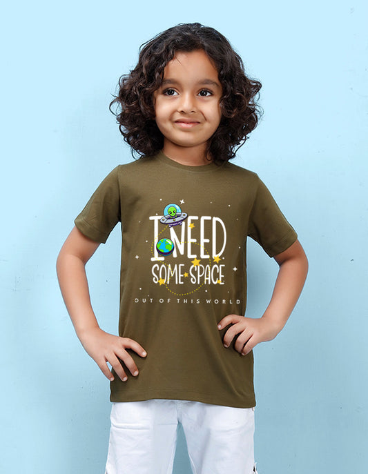 Nusyl Space Printed Olive Colour T-shirts