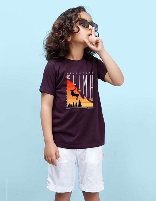 Nusyl Climb Printed Wine Colour T-shirts