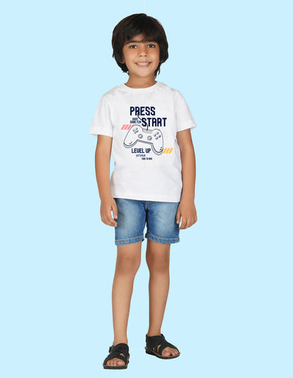 Nusyl Boys White Press start Printed t-shirt