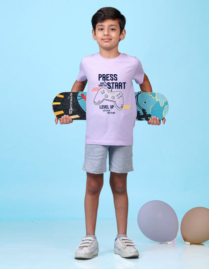 Nusyl Press start Printed Lilac Colour T-shirts