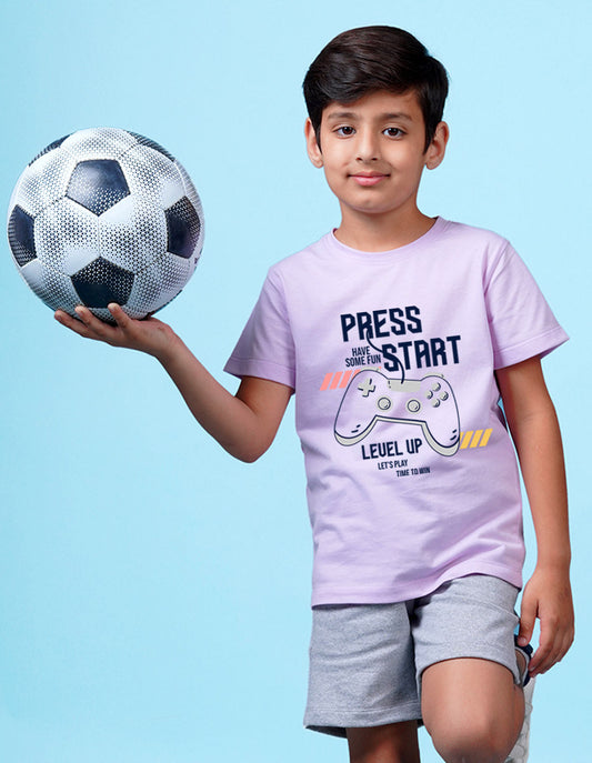 Nusyl Press start Printed Lilac Colour T-shirts