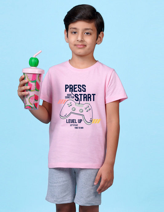 Nusyl Press start Printed Light Pink Colour T-shirts
