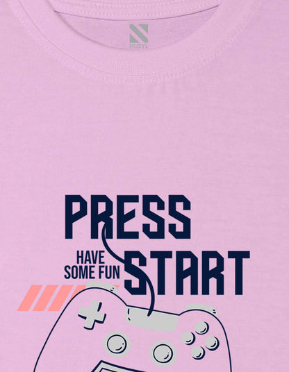 Nusyl Press start Printed Light Pink Colour T-shirts