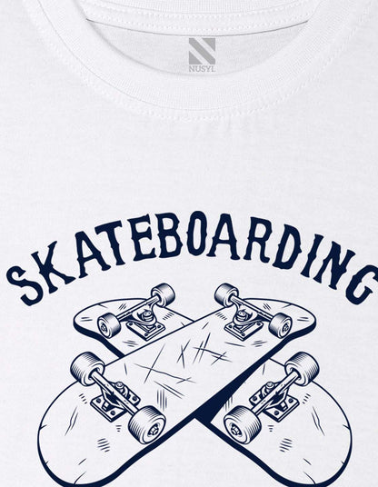 Nusyl Boys White Skateboarding Printed t-shirt