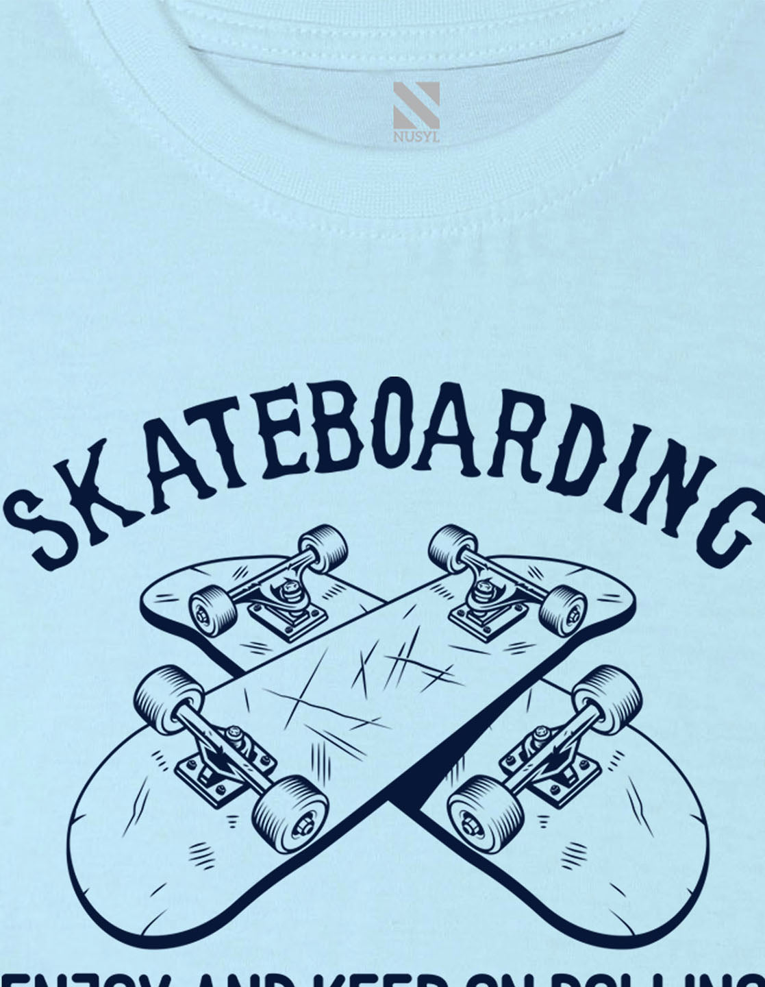 Nusyl Skateboarding Printed Powder Blue Colour T-shirts