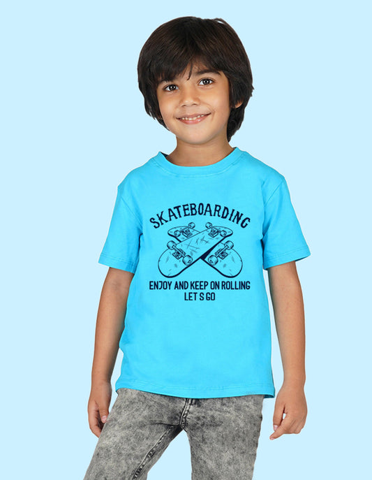 Nusyl Boys Sky Blue Skateboarding Printed t-shirt