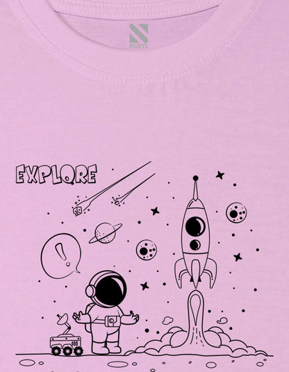Nusyl Space Printed Light Pink Colour T-shirts