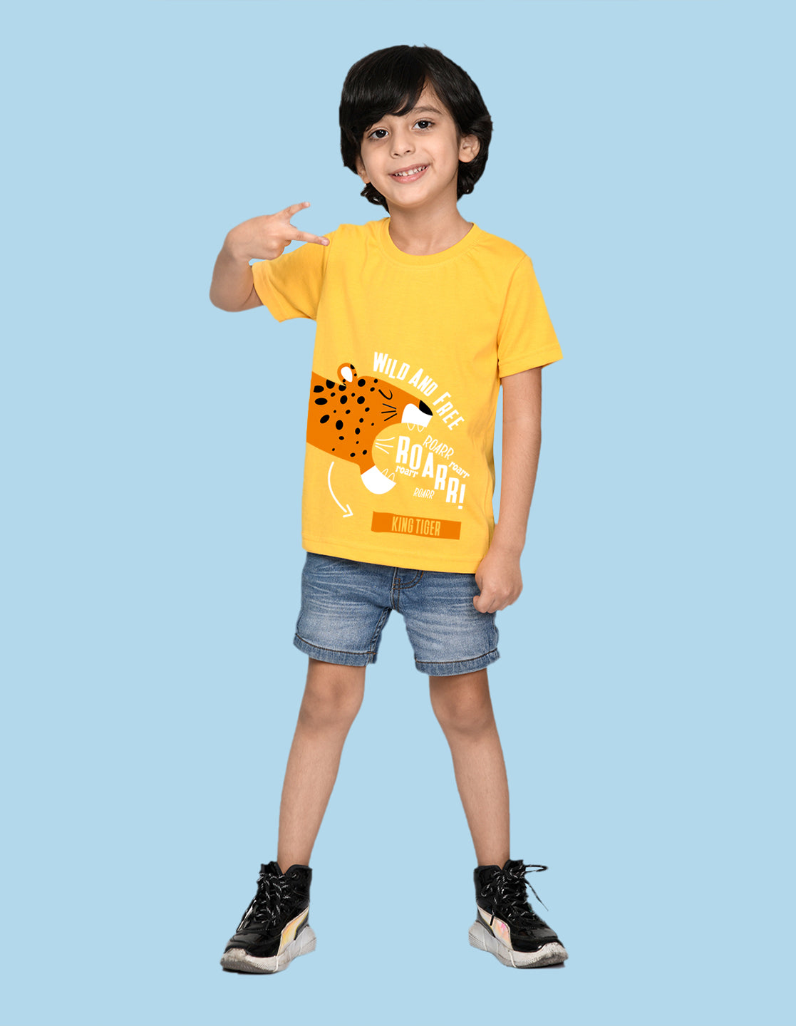 Nusyl wild & free printed Yellow Biowashed Cotton Half  T-shirt T-shirt