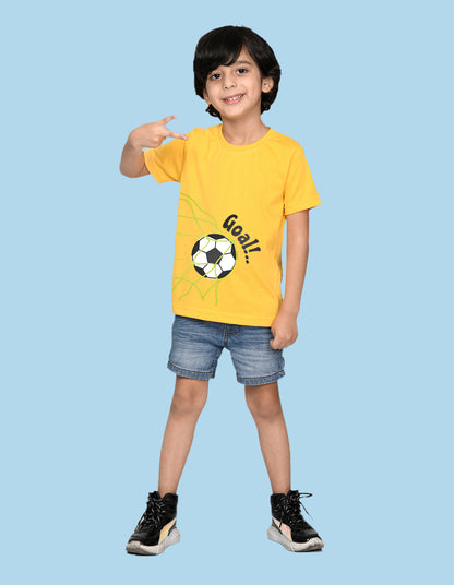 Nusyl Goal Yellow Biowashed Cotton Half  T-shirt T-shirt