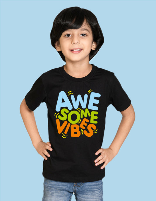 Nusyl Awesome Vibes Black Biowashed Cotton Half  T-shirt T-shirt