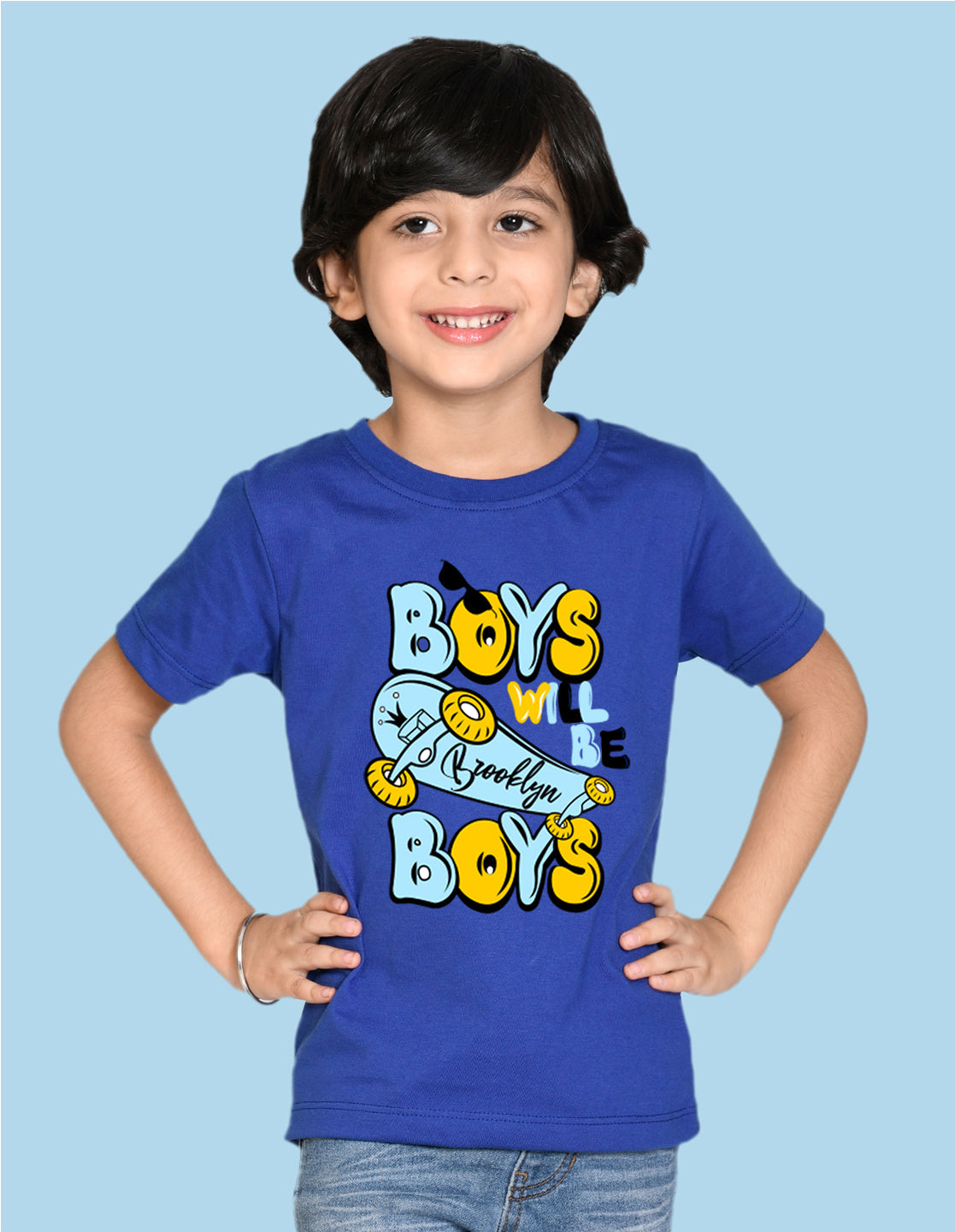 Nusyl Skateboard & Boys will be boys text printed Royal blue Biowashed Cotton Half  T-shirt