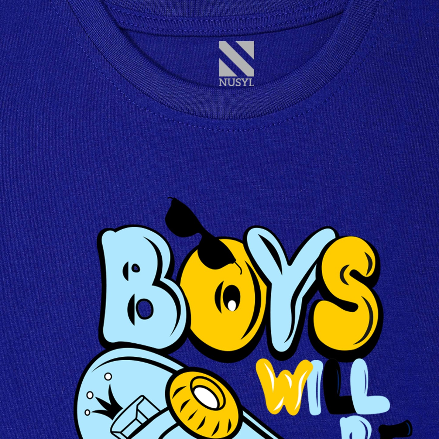 Nusyl Skateboard & Boys will be boys text printed Royal blue Biowashed Cotton Half  T-shirt