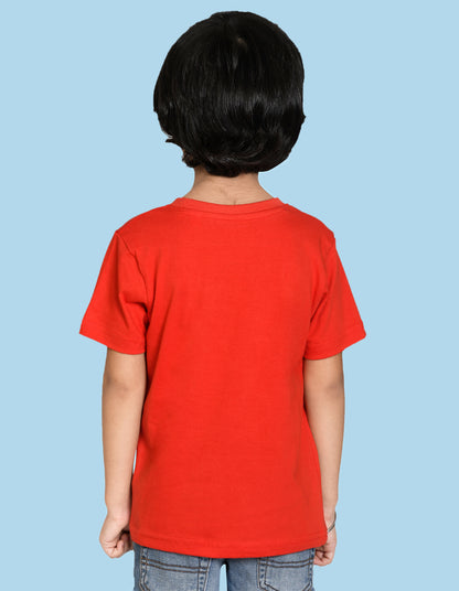 Nusyl Smile Printed Red Biowashed Cotton Half  T-shirt T-shirt